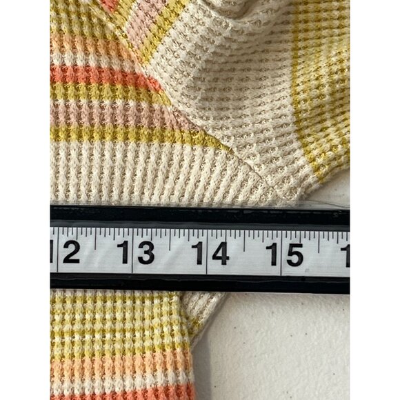 SO Top Womens Small Shirt Waffle Knit Fall Mock Neck Zip Tan Orange Striped - Picture 11 of 14